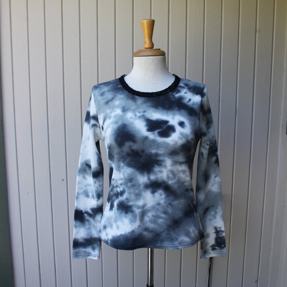 Justify Tie Dye Thermal Top Long Sleeve Lace Collar Juniors L